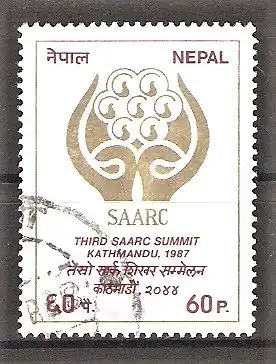 Briefmarke Nepal Mi.Nr. 480 o Dritte Gipfelkonferenz der Südasiatischen Vereinigung für regionale Kooperation SAARC 1987