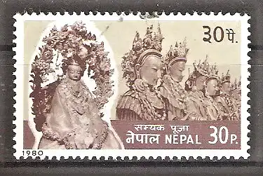 Briefmarke Nepal Mi.Nr. 392 o Samyak-Pooja-Festival 1980 / Maskentänzer & Statue
