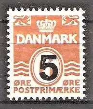 Briefmarke Dänemark Mi.Nr. 358 ** Wellenlinien ohne Herzchen mit Bdr.-Aufdruck der neuen Wertziffer 1955