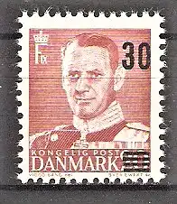 Briefmarke Dänemark Mi.Nr. 360 II ** König Frederik IX. mit Bdr.-Aufdruck der neuen Wertziffer 1955