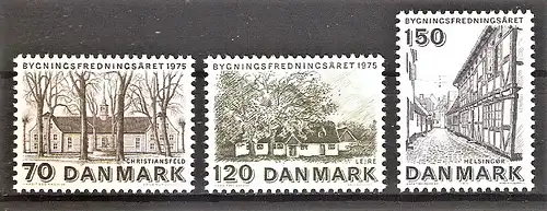 Briefmarke Dänemark Mi.Nr. 592-594 ** Europäisches Denkmalschutzjahr 1975 / Kompletter Satz !