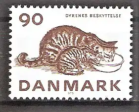 Briefmarke Dänemark Mi.Nr. 606 ** Königlich Dänische Vereinigung zum Schutz der Tiere 1975 / Katzen