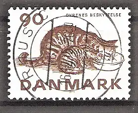 Briefmarke Dänemark Mi.Nr. 606 o Königlich Dänische Vereinigung zum Schutz der Tiere 1975 / Katzen