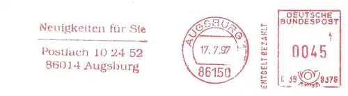 Freistempel C39 8376 Augsburg - Neuigkeiten für Sie / Postfach 10 24 52 86014 Augsburg (#2298)
