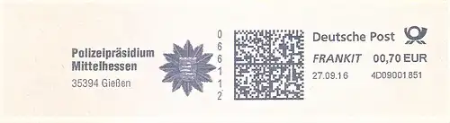 Freistempel 4D09001851 Gießen - Polizeipräsidium Mittelhessen (Abb. Polizeistern) (#2238)