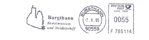 Freistempel F785114 Burgthann - Burgthann / Kanalmuseum und Treidelschiff (Abb. Silhouette der Burg Thann) (#2231)