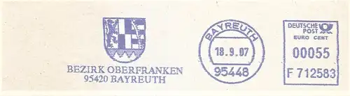 Freistempel F712583 Bayreuth - Bezirk Oberfranken (Abb. Wappen) (#2169)