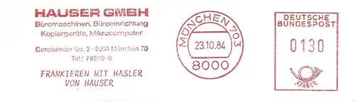 Freistempel München - HAUSER GMBH - Büromaschinen, Büroeinrichtung, Kopiergeräte, Mikrocomputer - Frankieren mit Hasler (#2993)