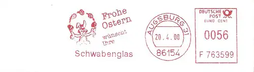 Freistempel F763599 Augsburg - Frohe Ostern wünscht Ihre Schwabenglas (Abb. Jonglierender Osterhase mit Ostereiern) (#2972)