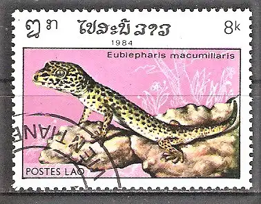 Briefmarke Laos Mi.Nr. 779 o Reptilien 1984 / Panthergecko (Eublepharis macumiliaris)
