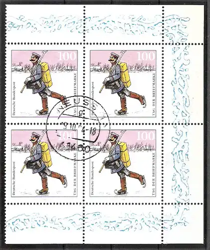 Briefmarke BRD Mi.Nr. 1764 o VIERERBLOCK ! VOLLSTEMPEL NEUSS ! Tag der Briefmarke 1994 / Postzusteller im Spreewald