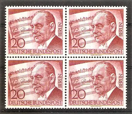 Briefmarke Berlin Mi.Nr. 156 ** VIERERBLOCK ! 10. Todestag von Paul Lincke 1956 / Komponist und Musikverleger