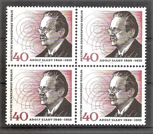 Briefmarke Berlin Mi.Nr. 467 ** VIERERBLOCK ! 125. Geburtstag von Adolf Slaby 1974 / Funktechniker