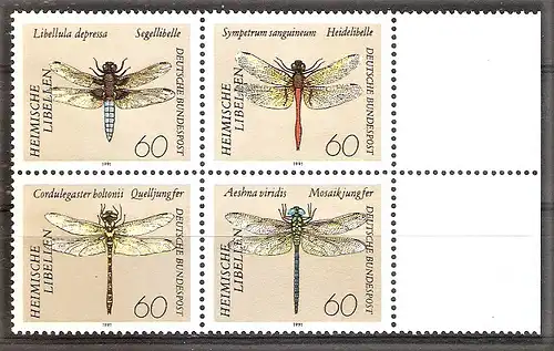 Briefmarke BRD Mi.Nr. 1546-1549 ** ZUSAMMENDRUCK - VIERERBLOCK ! Libellen 1991