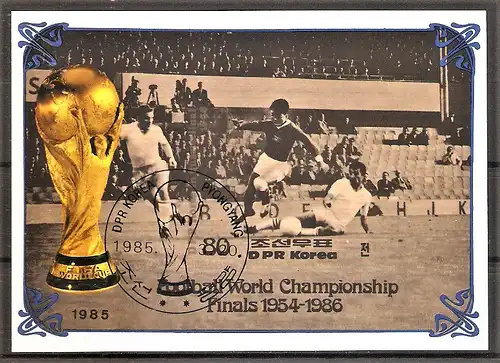 Briefmarke Korea-Nord Block 198 B o (Mi.Nr. 2647 B) Endspiele der Fussball-Weltmeisterschaften 1985