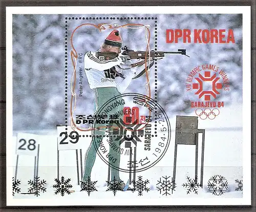 Briefmarke Korea-Nord Block 174 o (Mi.Nr. 2459) Medaillengewinner der Winterolympiade Sarajevo 1984 / Peter Angerer