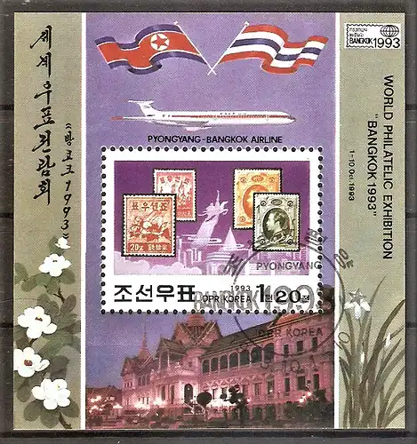 Briefmarke Korea-Nord Block 291 o (Mi.Nr. 3494) Internationale Briefmarkenausstellung BANGKOK 1993