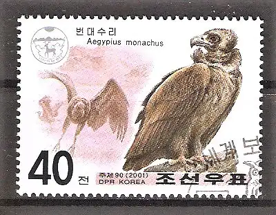 Briefmarke Korea-Nord Mi.Nr. 4488 o Geschützte Tiere 2001 / Mönchsgeier (Aegypius monachus)