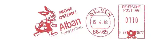 Freistempel F28 0777 Welden - Alban Fensterbau - Frohe Ostern ! (Abb. Osterhase mit Eierkorb) (#2904)