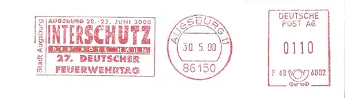 Freistempel F68 6002 Augsburg - INTERSCHUTZ "Der rote Hahn" - 27. Deutscher Feuerwehrtag - Augsburg 20.-25. Juni 2000 (#2900)
