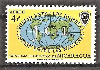 Briefmarke Nicaragua Mi.Nr. 1282 ** Regionalkongress der Jugendkammer 1961 / Globus mit J. C. I.