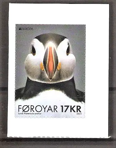 Briefmarke Färöer Mi.Nr. 1014 ** (selbstklebend) Europa CEPT 2021 / Gefährdete Wildtiere - Papageitaucher (Fratercula arctica)