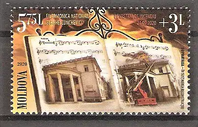 Briefmarke Moldawien Mi.Nr. 1151 ** Brand in der Nationalphilharmonie „Serghei Lunchevici“ in Chișinău 2020