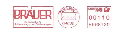 Freistempel E968130 Bensheim - BRÄUER / Ihr Spezialist für Aufbereitungs- und Förderanlagen (#2954)