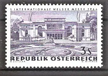 Briefmarke Österreich Mi.Nr. 1215 ** Internationale Messe Wels 1966 / Ausstellungs-Hauptgebäude & Blumenuhr