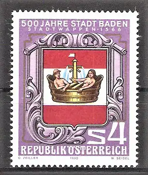 Briefmarke Österreich Mi.Nr. 1631 ** 500 Jahre Stadt Baden 1980 / Stadtwappen