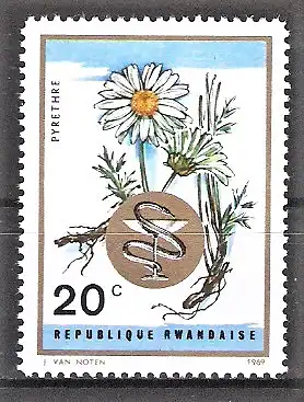 Briefmarke Ruanda Mi.Nr. 342 A ** Afrikanische Heilkräuter und Arzneipflanzen 1969 / Dalmatinische Insektenblume & Äskulapnatter