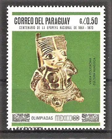 Briefmarke Paraguay Mi.Nr. 1793 ** Präkolumbische Kunst 1967 - Vase aus der Huasteca-Kultur