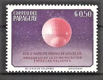 Briefmarke Paraguay Mi.Nr. 1337 ** Vereinte Nationen (UNO) 1964 - Satellit „Echo 2“