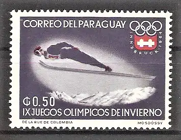 Briefmarke Paraguay Mi.Nr. 1253 ** Olympische Winterspiele Innsbruck 1964 / Skispringer vor Gebirgslandschaft