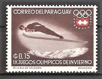 Briefmarke Paraguay Mi.Nr. 1249 ** Olympische Winterspiele Innsbruck 1964 / Skispringer vor Gebirgslandschaft