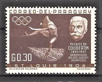 Briefmarke Paraguay Mi.Nr. 1162 ** Internationale Zusammenarbeit im Sport 1963 / Pierre de Coubertin & Hochspringer