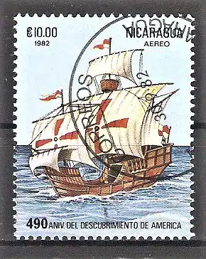 Briefmarke Nicaragua Mi.Nr. 2327 o 490. Jahrestag der Entdeckung Amerikas 1982 / Kolumbus-Schiff „Santa María“
