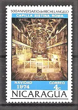 Briefmarke Nicaragua Mi.Nr. 1813 ** Weihnachten 1974 / Michelangelo - Sixtinische Kapelle in Rom