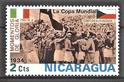 Briefmarke Nicaragua Mi.Nr. 1767 ** Fussball-Weltmeisterschaft 1974 / Endspiel Italien - Tschechoslowakei (1934)