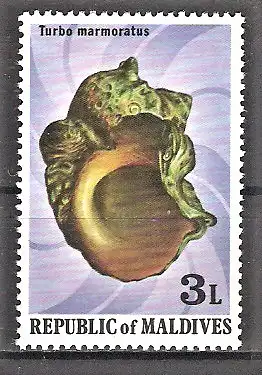 Briefmarke Malediven Mi.Nr. 810 ** Meeresschnecken 1979 / Grüne Turbanschnecke (Turbo marmoratus)