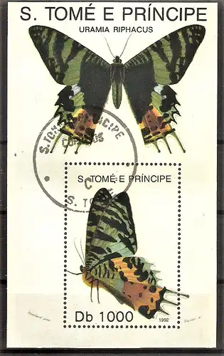 Briefmarke São Tomé und Príncipe Mi.Nr. 1390 o / Block 294 o Regenbogenfalter (Urania riphacus)