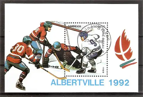 Briefmarke Guinea-Bissau Mi.Nr. 1095 o / Block 282 o Olympische Winterspiele Albertville 1992 / Eishockey