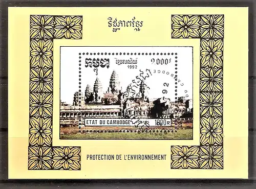 Briefmarke Kambodscha Mi.Nr. 1311 o / Block 193 o Umweltschutz 1992 / Angkor Vat