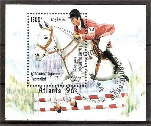 Briefmarke Kambodscha Mi.Nr. 1428 o / Block 205 o Olympische Sommerspiele Atlanta 1996 / Springreiten