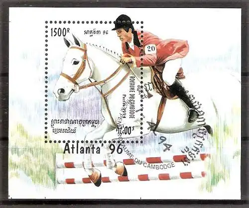 Briefmarke Kambodscha Mi.Nr. 1428 o / Block 205 o Olympische Sommerspiele Atlanta 1996 / Springreiten