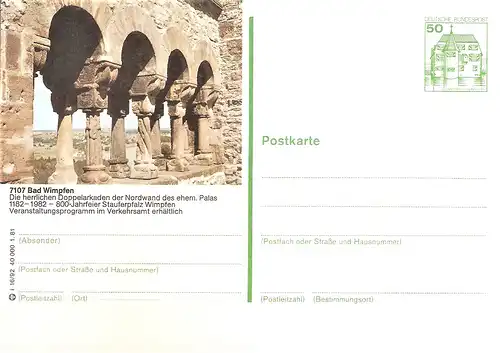 Bildpostkarte 7101 Bad Wimpfen von 1981 / Stauferpfalz (bpk5)