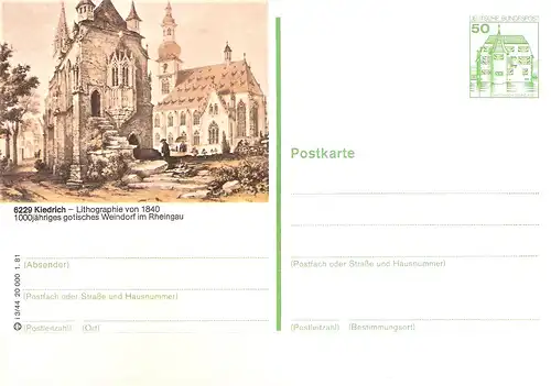 Bildpostkarte 6229 Kiedrich von 1981 / Gotische Bauwerke (bpk14)