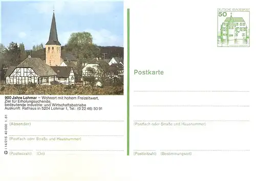 Bildpostkarte 5204 Lohmar von 1981 / 900 Jahre Lohmar - Ortsansicht (bpk28)