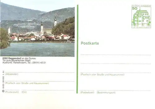 Bildpostkarte 8360 Deggendorf an der Donau von 1981 / Ortsansicht (bpk30)