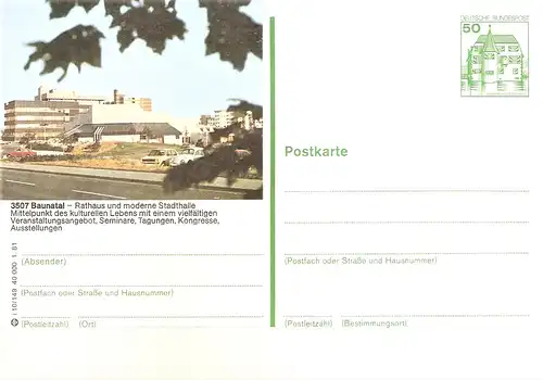 Bildpostkarte 3507 Baunatal von 1981 / Rathaus und moderne Stadthalle (bpk33)